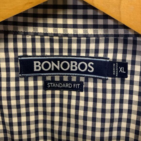 Bonobos Navy White Gingham Check Standard Fit Long Sleeve Button Shirt Size XL - Picture 4 of 11